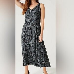 J. Jill sleeveless pleated maxi dress black/blue floral paisley M